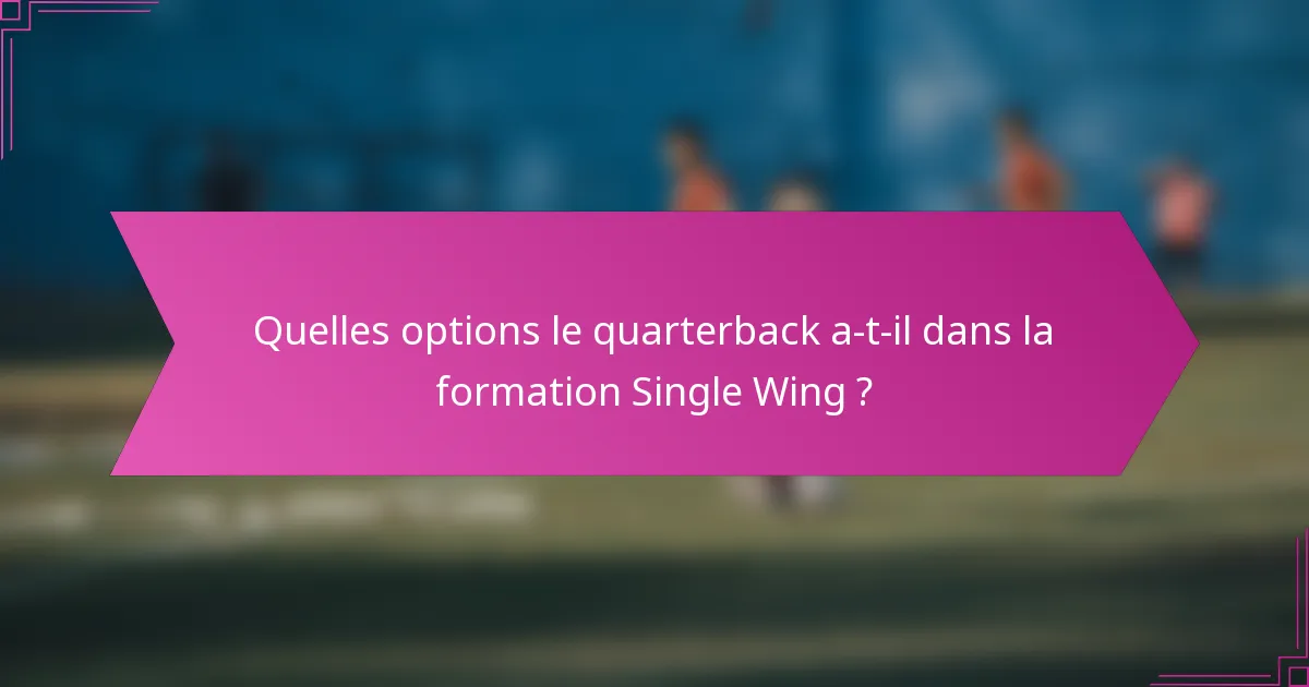 Quelles options le quarterback a-t-il dans la formation Single Wing ?