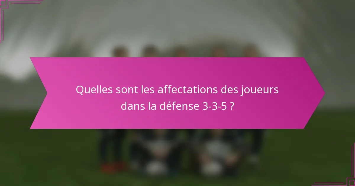 Quelles sont les affectations des joueurs dans la défense 3-3-5 ?